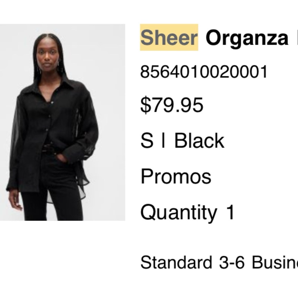 GAP Sheer Black Women's Top